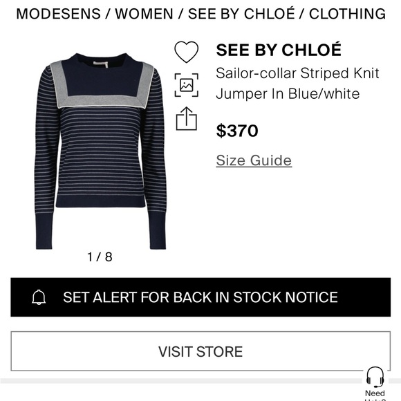 See by Chloe navy and white sailor sweater size XS - Picture 8 of 8